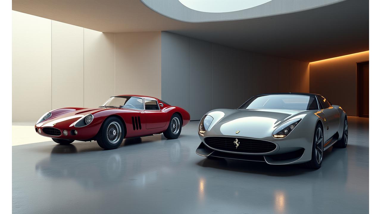 Classic luxury car evolving into a modern supercar, representing automotive legacy and innovation