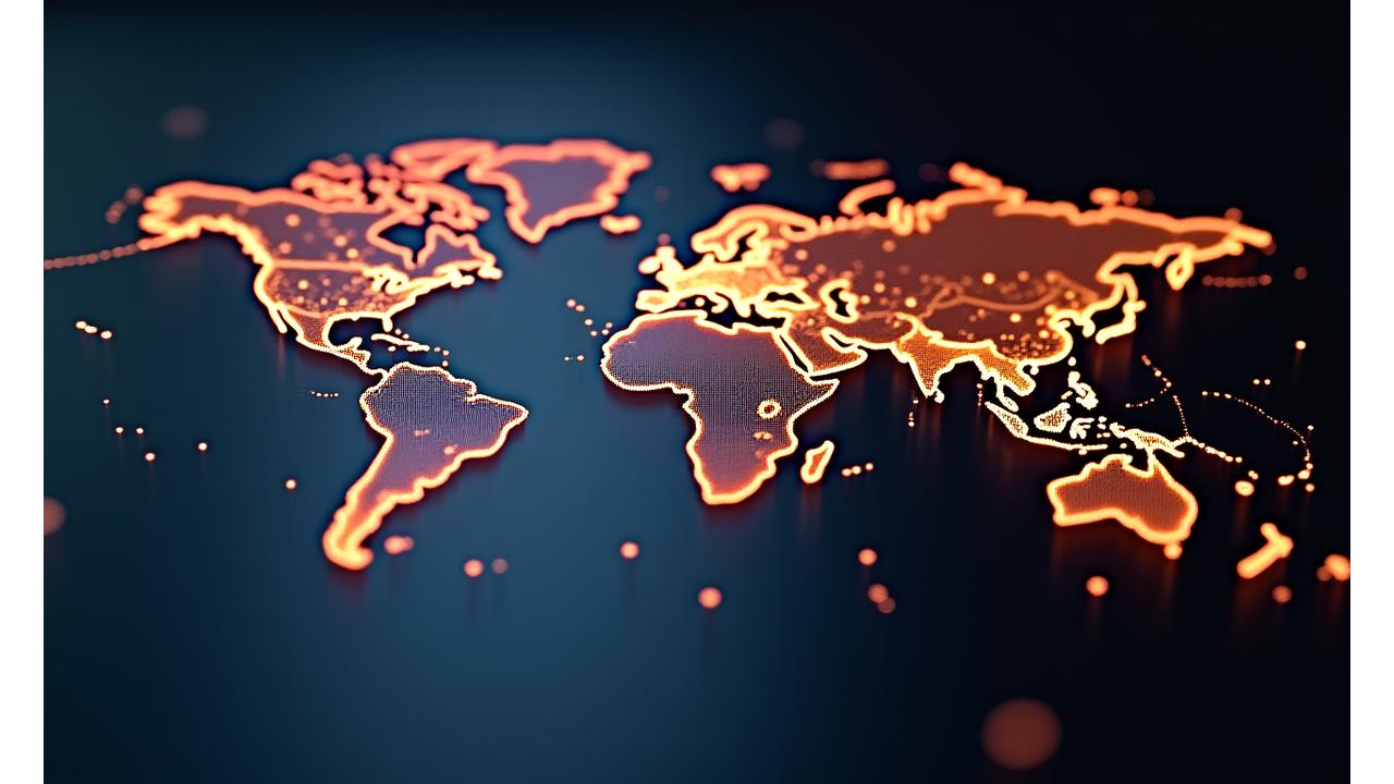 Stylized world map with glowing dots indicating Luxury Cars' global offices and a network of connecting lines